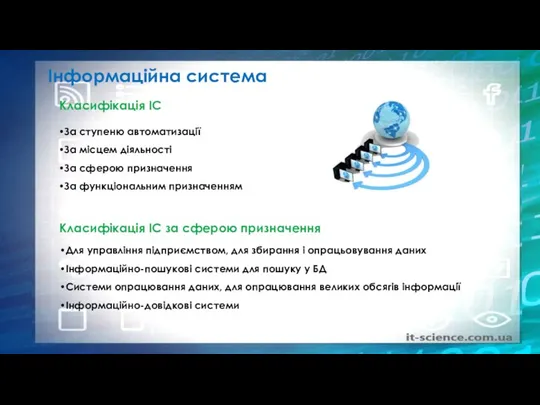 Інформаційна система Класифікація ІС за сферою призначення Для управління підприємством, для збирання