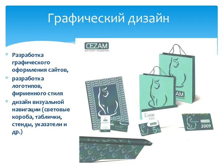 Разработка графического оформления сайтов, разработка логотипов, фирменного стиля дизайн визуальной навигации (световые