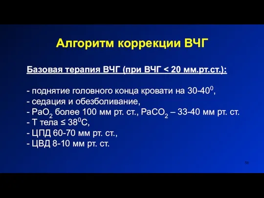 Алгоритм коррекции ВЧГ Базовая терапия ВЧГ (при ВЧГ - поднятие головного конца