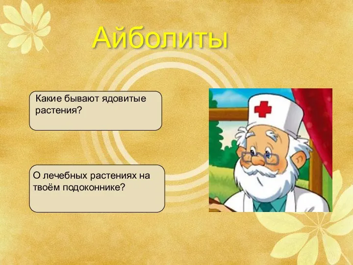 Айболиты Какие бывают ядовитые растения? О лечебных растениях на твоём подоконнике?