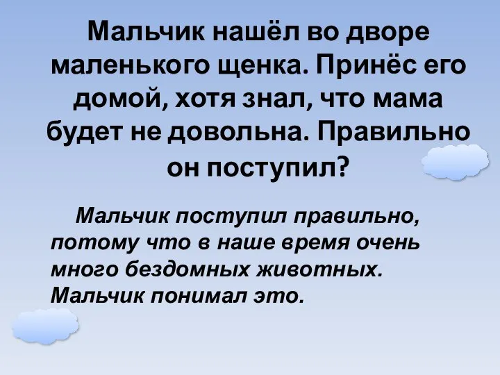 Мальчик нашёл во дворе маленького щенка. Принёс его домой, хотя знал, что