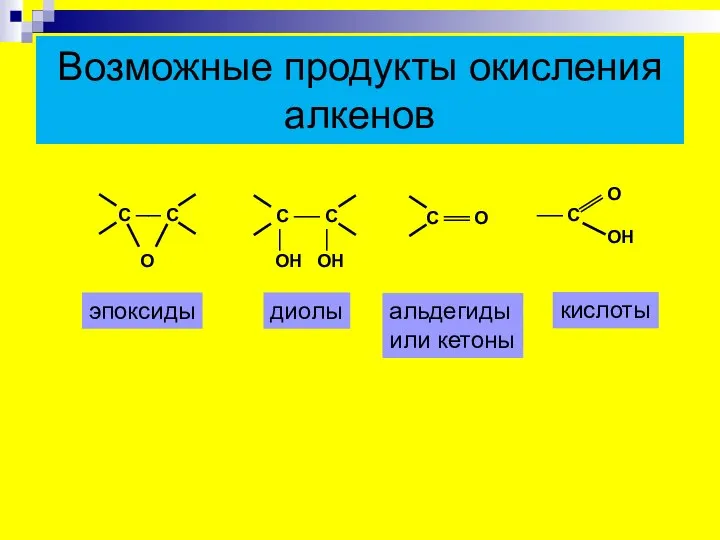 Возможные продукты окисления алкенов эпоксиды диолы альдегиды или кетоны кислоты