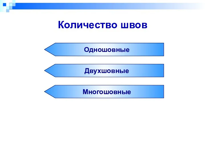 Количество швов Одношовные Двухшовные Многошовные