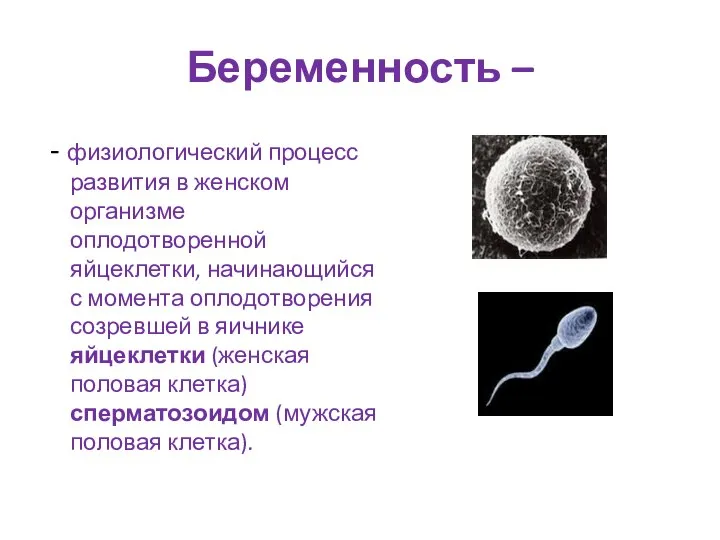 Беременность – - физиологический процесс развития в женском организме оплодотворенной яйцеклетки, начинающийся