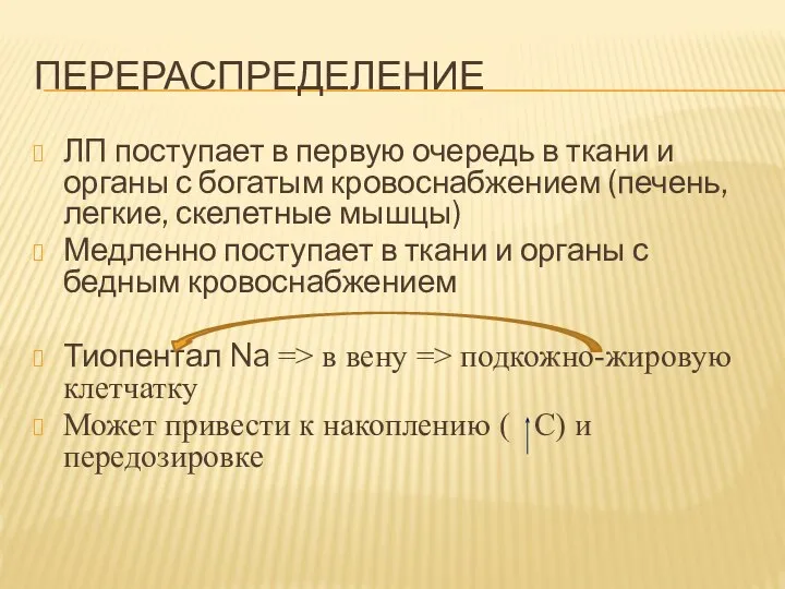 ПЕРЕРАСПРЕДЕЛЕНИЕ ЛП поступает в первую очередь в ткани и органы с богатым