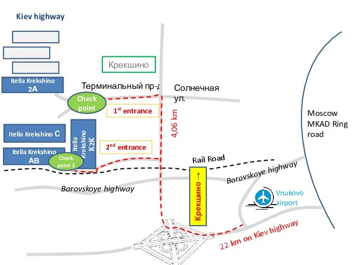 Moscow MKAD Ring road 22 km on Kiev highway 4,06 km Солнечная