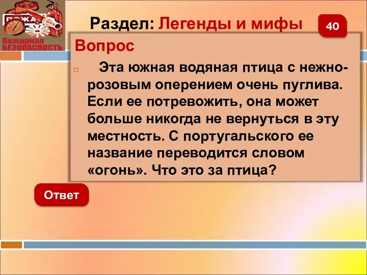 Вопрос Эта южная водяная птица с нежно-розовым оперением очень пуглива. Если ее