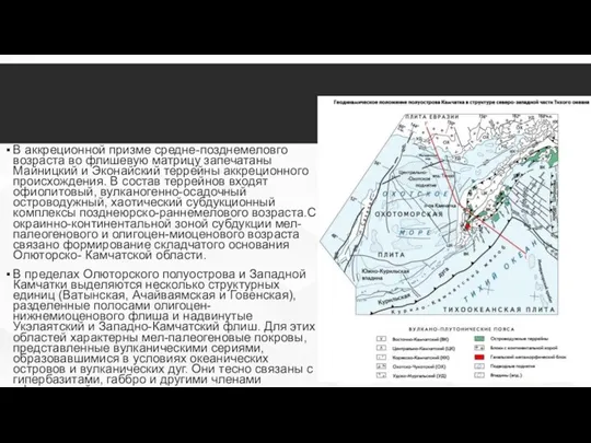 В аккреционной призме средне-позднемеловго возраста во флишевую матрицу запечатаны Майницкий и Эконайский