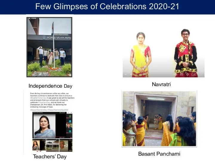 Independence Day Few Glimpses of Celebrations 2020-21 Teachers’ Day Navratri Basant Panchami