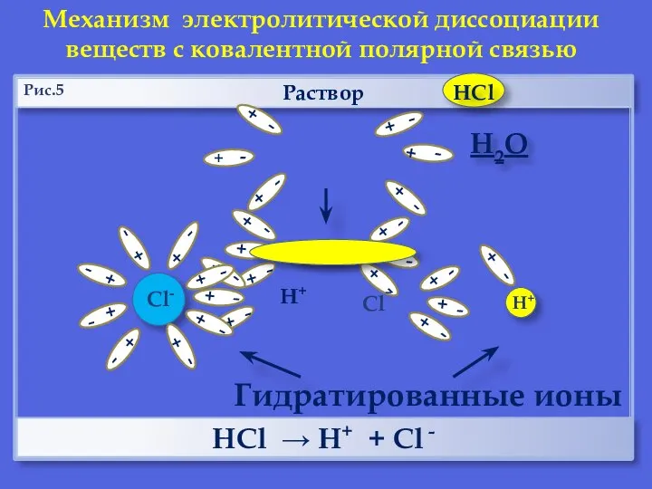 Раствор НCl → Н+ + Cl - Механизм электролитической диссоциации веществ с