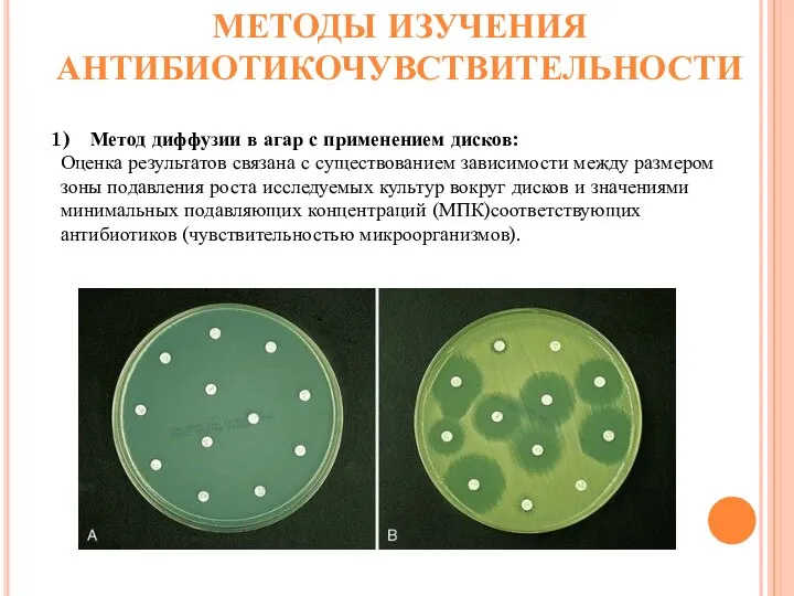 МЕТОДЫ ИЗУЧЕНИЯ АНТИБИОТИКОЧУВСТВИТЕЛЬНОСТИ Метод диффузии в агар с применением дисков: Оценка результатов