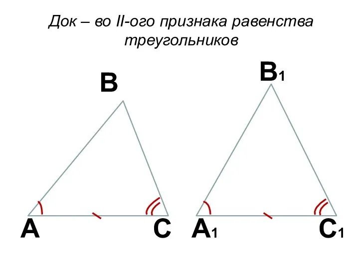 А С В А1 В1 С1 Док – во II-ого признака равенства треугольников