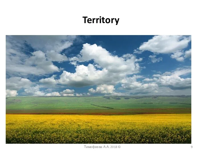 Territory Может характеризовать обеспеченность страны природными ресурсами Тимофеева А.А. 2018 ©
