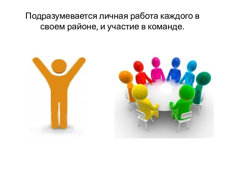 Подразумевается личная работа каждого в своем районе, и участие в команде.