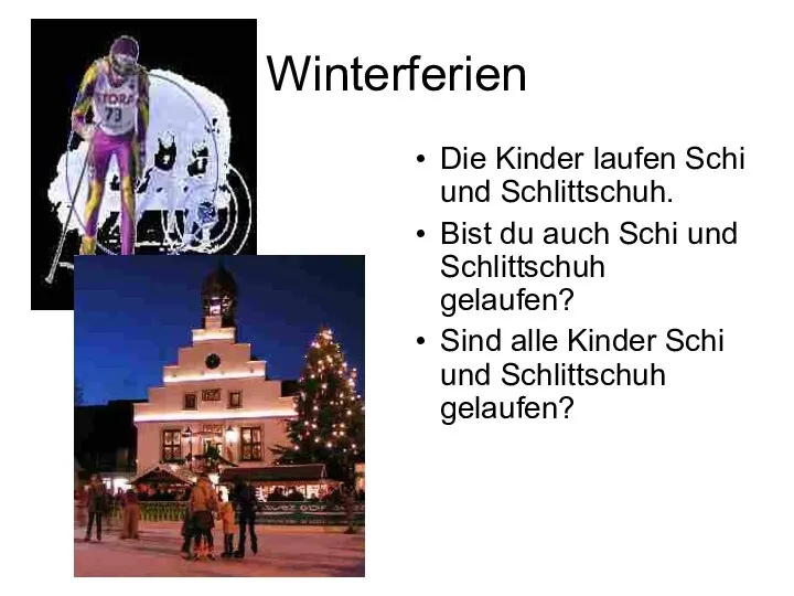 Winterferien Die Kinder laufen Schi und Schlittschuh. Bist du auch Schi und