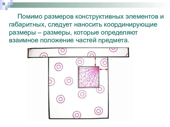 Помимо размеров конструктивных элементов и габаритных, следует наносить координирующие размеры – размеры,