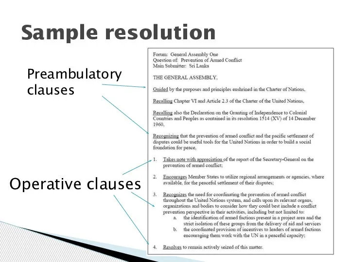 Sample resolution Preambulatory clauses Operative clauses