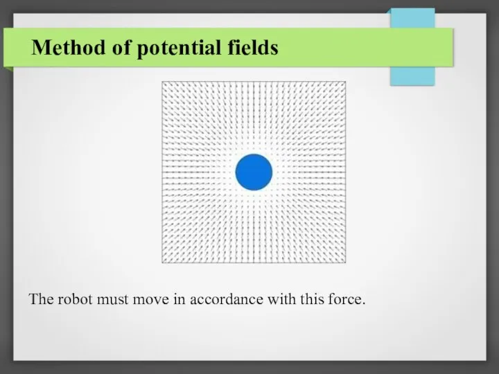 Method of potential fields The robot must move in accordance with this force.
