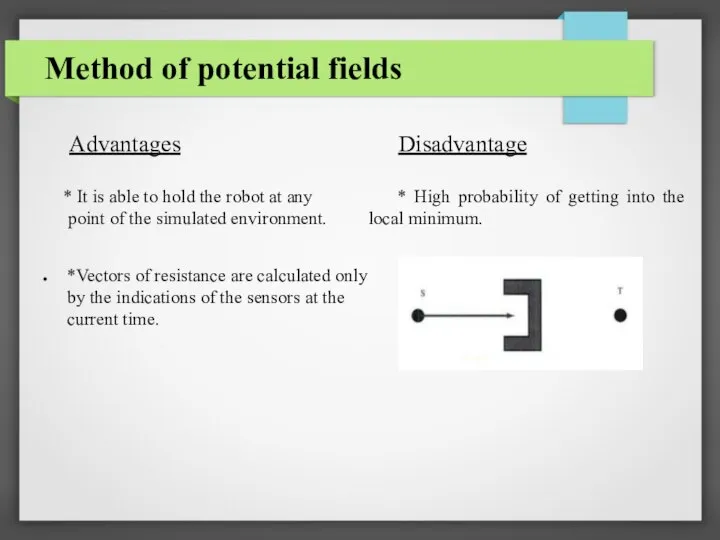 Method of potential fields Advantages * It is able to hold the
