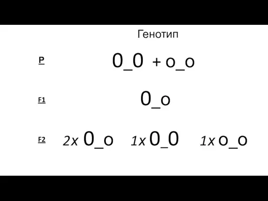 0_0 + о_о 0_о 2х 0_о 1х 0_0 1х о_о F1 Р F2 Генотип