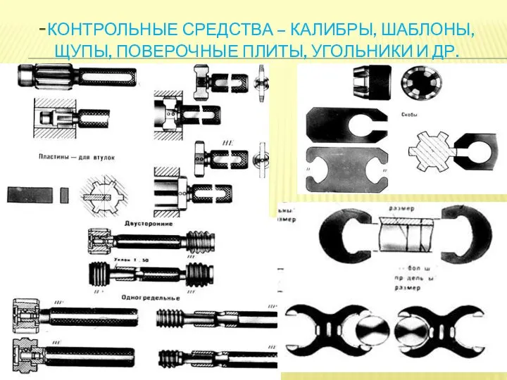 -КОНТРОЛЬНЫЕ СРЕДСТВА – КАЛИБРЫ, ШАБЛОНЫ, ЩУПЫ, ПОВЕРОЧНЫЕ ПЛИТЫ, УГОЛЬНИКИ И ДР.