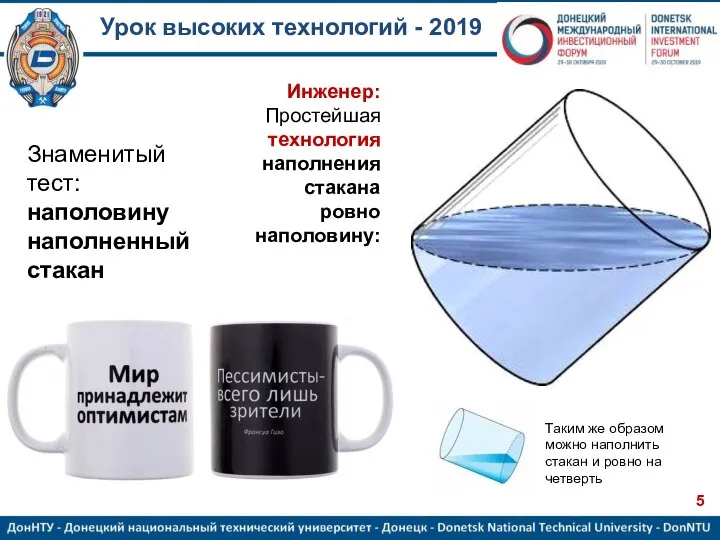 Урок высоких технологий - 2019 Знаменитый тест: наполовину наполненный стакан Инженер: Простейшая