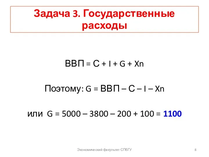 Задача 3. Государственные расходы ВВП = С + I + G +