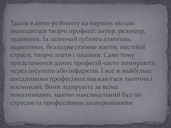 Також в анти-рейтингу на перших місцях знаходяться творчі професії: актор, режисер, художник.