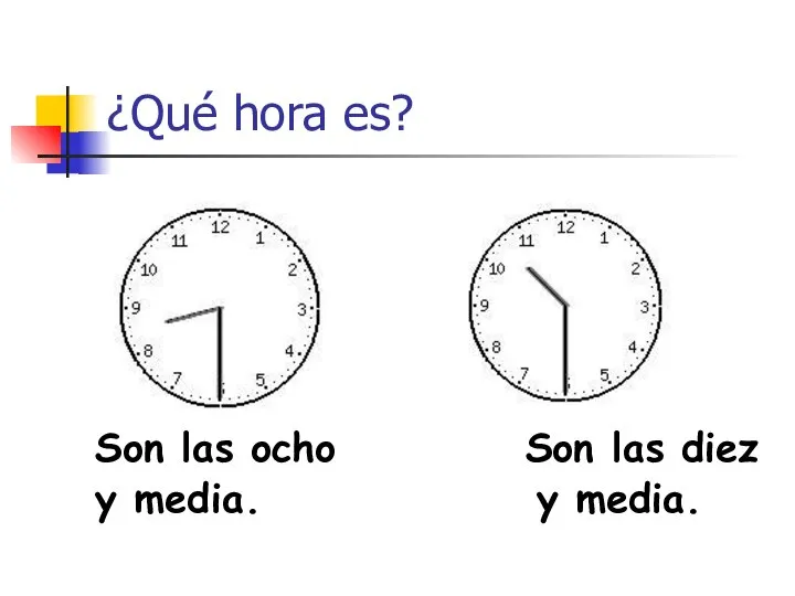 ¿Qué hora es? Son las ocho Son las diez y media. y media.