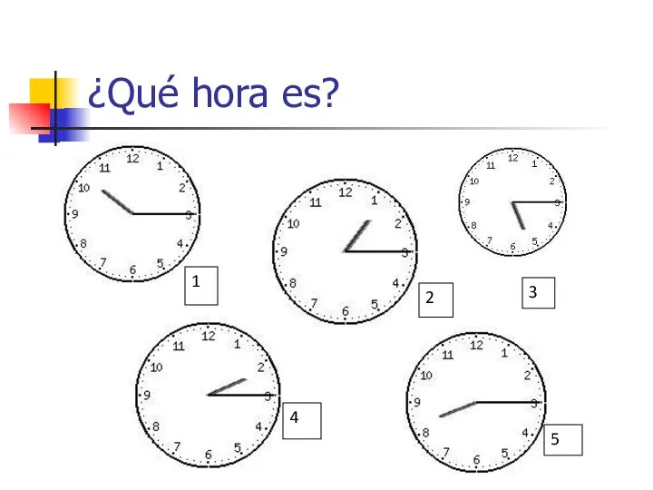 ¿Qué hora es? 1 2 3 4 5