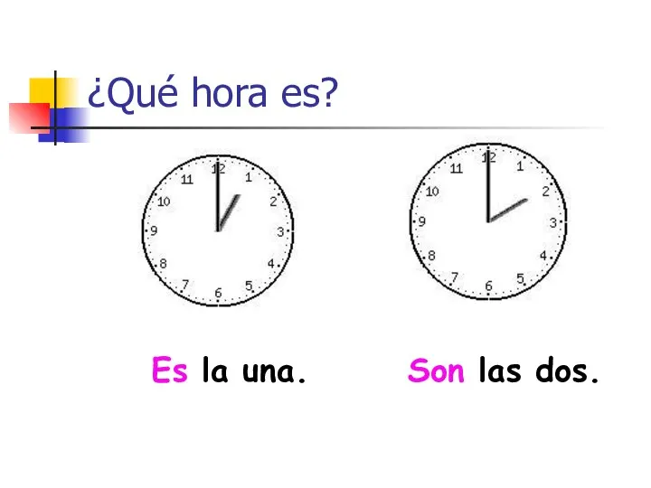 ¿Qué hora es? Es la una. Son las dos.