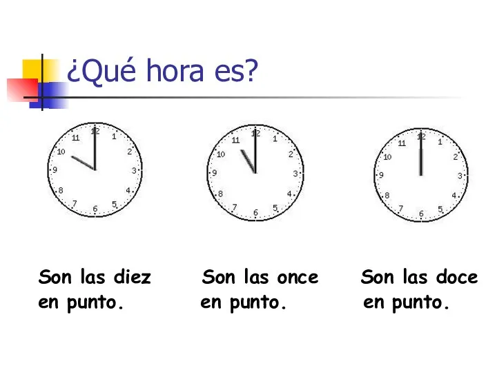 ¿Qué hora es? Son las diez Son las once Son las doce