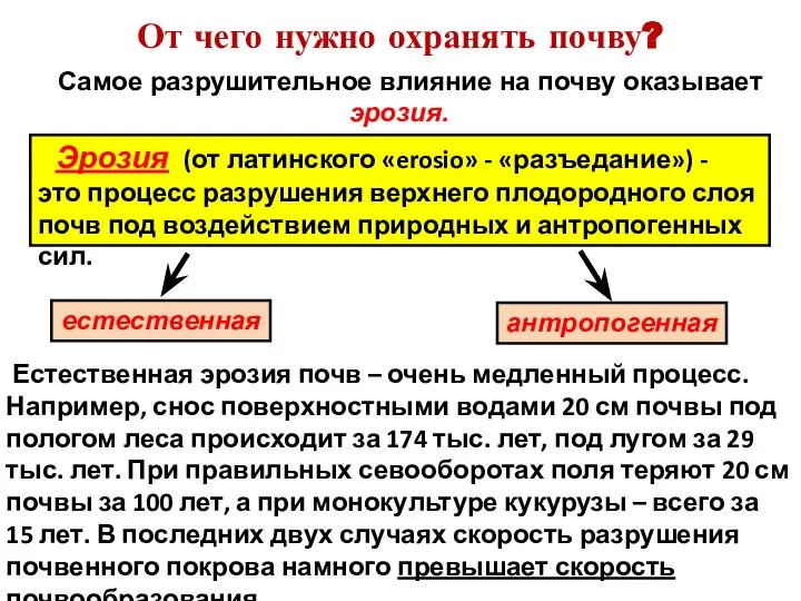 Самое разрушительное влияние на почву оказывает эрозия. От чего нужно охранять почву?