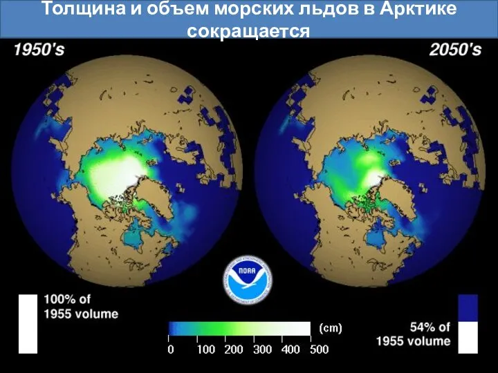 Толщина и объем морских льдов в Арктике сокращается