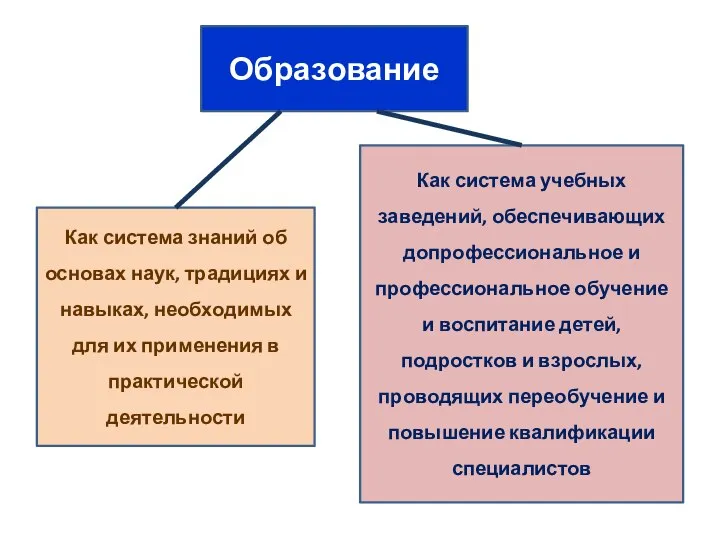 Образование Как система знаний об основах наук, традициях и навыках, необходимых для