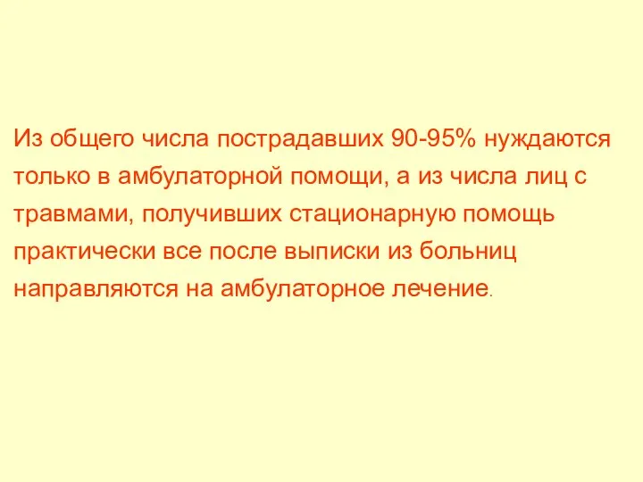 Из общего числа пострадавших 90-95% нуждаются только в амбулаторной помощи, а из