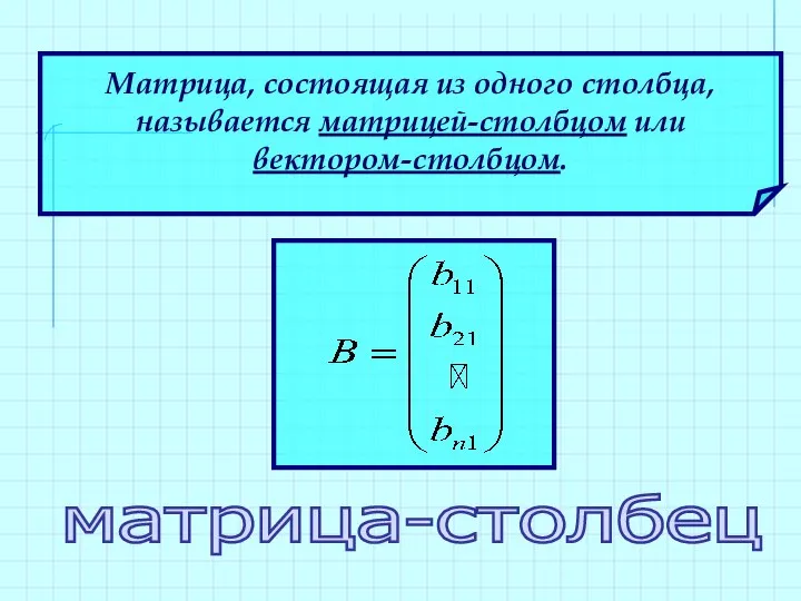 Матрица, состоящая из одного столбца, называется матрицей-столбцом или вектором-столбцом. матрица-столбец