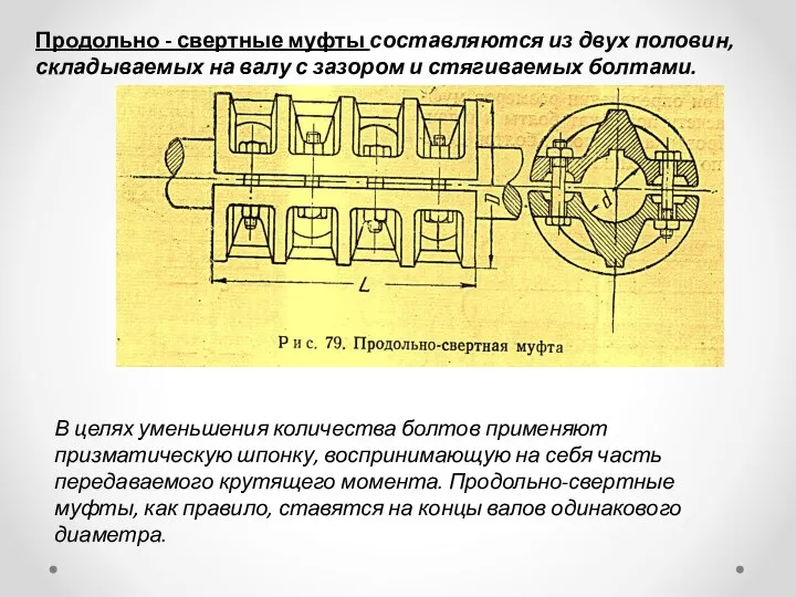 Продольно - свертные муфты составляются из двух половин, складываемых на валу с