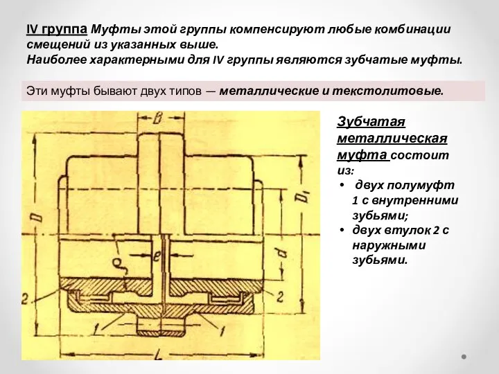 IV группа Муфты этой группы компенсируют любые комбинации смещений из указанных выше.