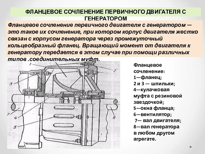 ФЛАНЦЕВОЕ СОЧЛЕНЕНИЕ ПЕРВИЧНОГО ДВИГАТЕЛЯ С ГЕНЕРАТОРОМ Фланцевое сочленение первичного двигателя с генератором