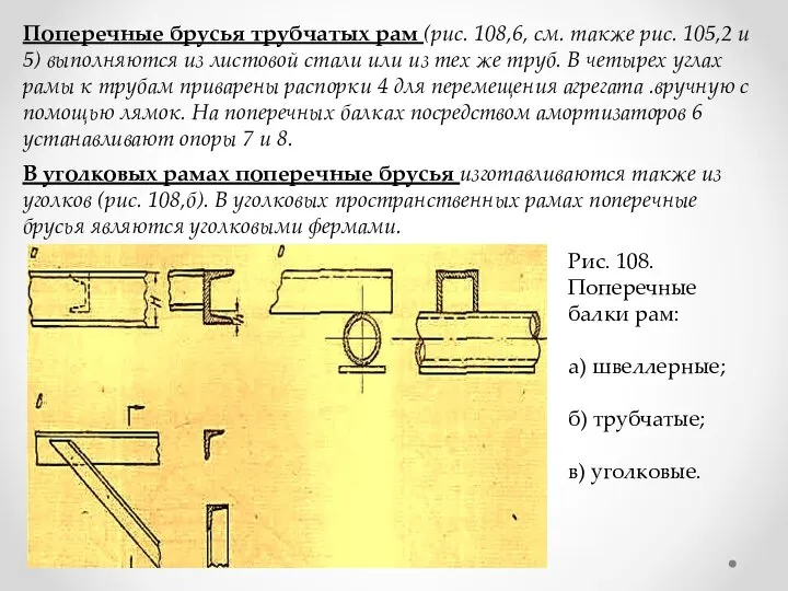 Поперечные брусья трубчатых рам (рис. 108,6, см. также рис. 105,2 и 5)