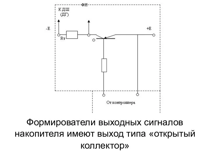 Формирователи выходных сигналов накопителя имеют выход типа «открытый коллектор»