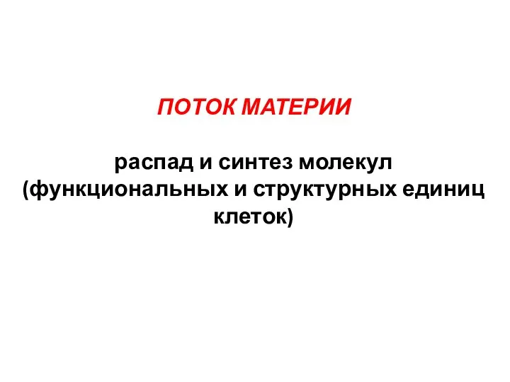 ПОТОК МАТЕРИИ распад и синтез молекул (функциональных и структурных единиц клеток)