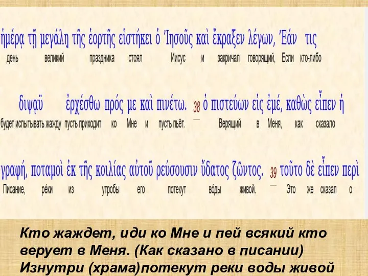 Кто жаждет, иди ко Мне и пей всякий кто верует в Меня.