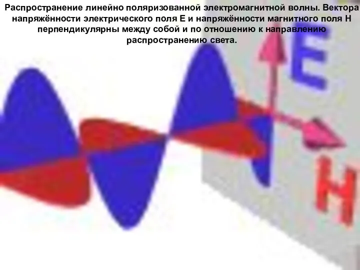 Распространение линейно поляризованной электромагнитной волны. Вектора напряжённости электрического поля E и напряжённости