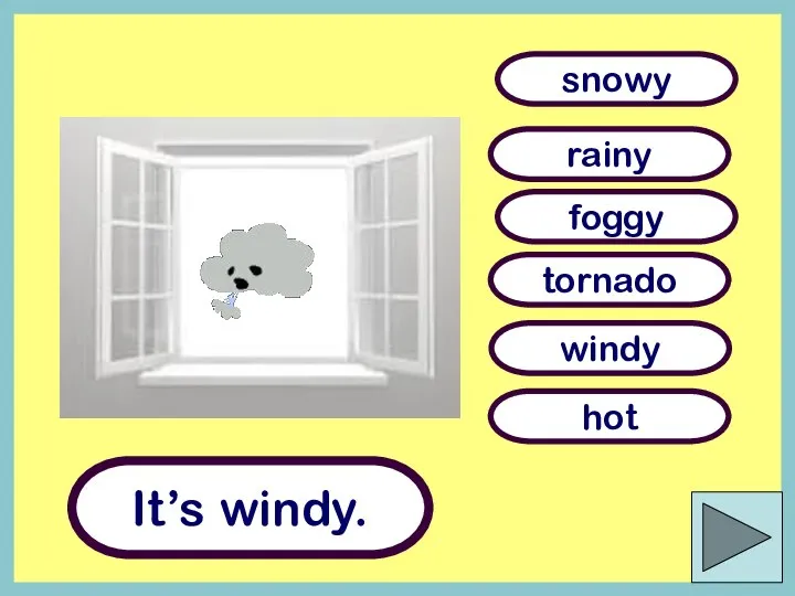 It’s windy. rainy windy foggy tornado snowy hot