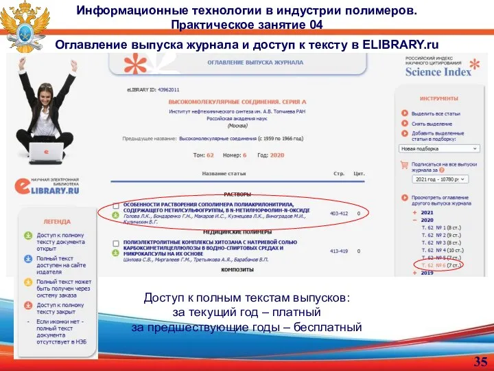 Информационные технологии в индустрии полимеров. Практическое занятие 04 Оглавление выпуска журнала и