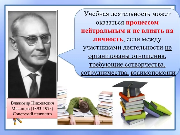Владимир Николаевич Мясищев (1893-1973) Советский психиатр Учебная деятельность может оказаться процессом нейтральным