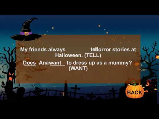 My friends always _________ horror stories at Halloween. (TELL) ____ Ana _____