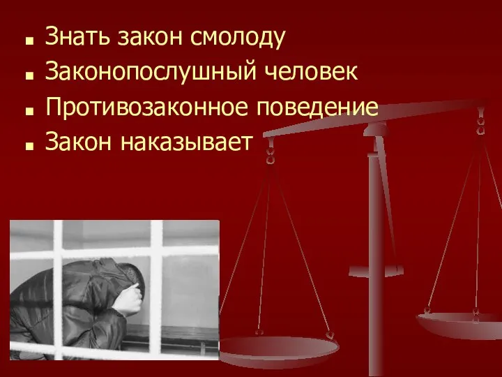 Знать закон смолоду Законопослушный человек Противозаконное поведение Закон наказывает